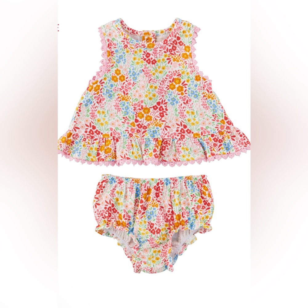 Mud Pie Rainbow Floral Pinafore Dress Set